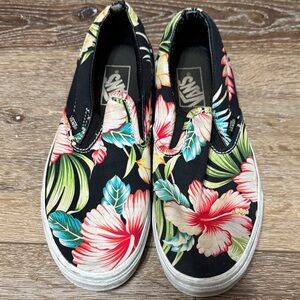 Vans Black and Multicolor Floral Slip-Ons